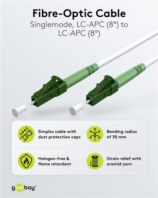 GOOBAY καλώδιο οπτικής ίνας LC-APC 59589, Singlemode OS2, 15m, λευκό 59589