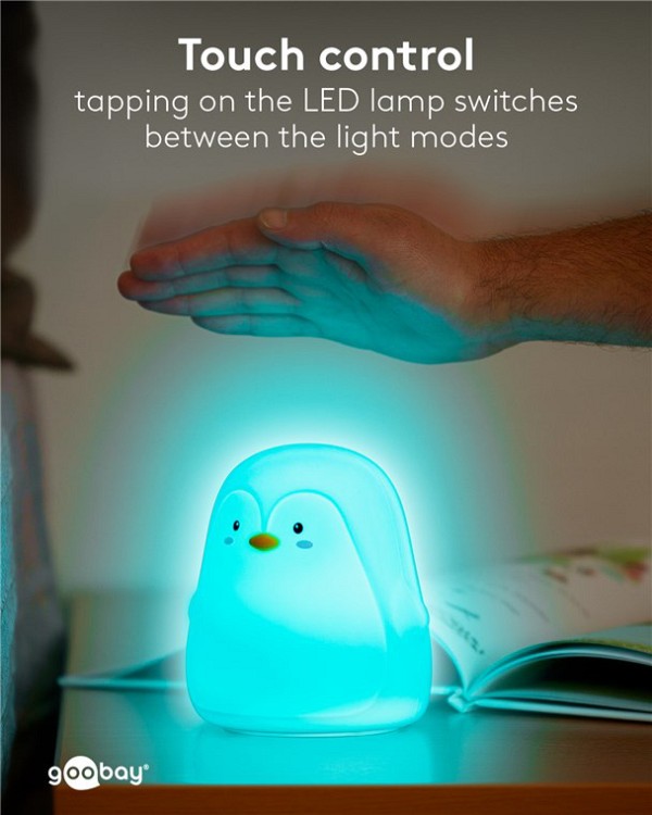 GOOBAY LED φωτιστικό νυκτός πιγκουίνος 61648, RGB, επαναφορτιζόμενο, λευκό 61648