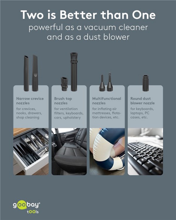 GOOBAY 2 σε 1 σκουπάκι χειρός & air duster 77829, 120W, 6000mAh, μαύρο 77829
