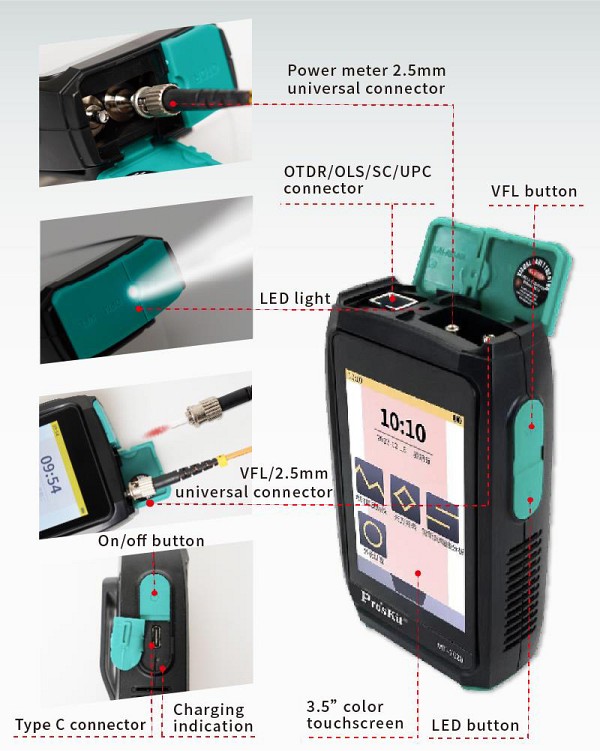 PROSKIT mini OTDR tester καλωδίων οπτικής ίνας MT-7620 με οθόνη αφής MT-7620
