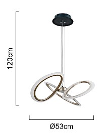 POWERTECH LED φωτιστικό οροφής HLL-0205, 40W, 4000K, Φ53x120cm, οπάλ χρυσό/μαύρο HLL-0205