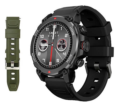 INTIME smartwatch G6 με 2x λουράκια, heart rate, 1.43" AMOLED, GPS, 5ATM, titanium black IT-070