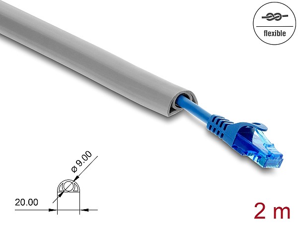 DELOCK κανάλι καλωδίων 20765 με αυτοκόλλητο, εύκαμπτο PVC, 20x10mm, 2m, γκρι 20765