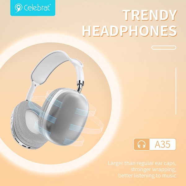 CELEBRAT headphones A35, ασύρματα & ενσύρματα, micro SD, 40mm, 200mAh, μαύρα A35-BK