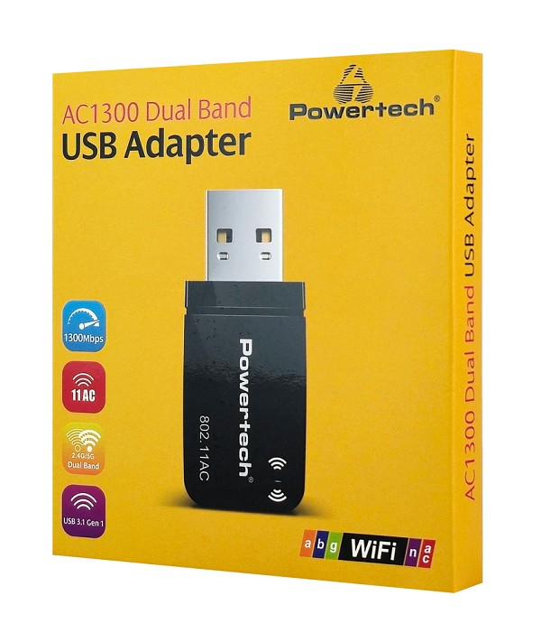 POWERTECH ασύρματος USB αντάπτορας δικτύου PT-1450, 1300Mbps dual band WiFi PT-1450