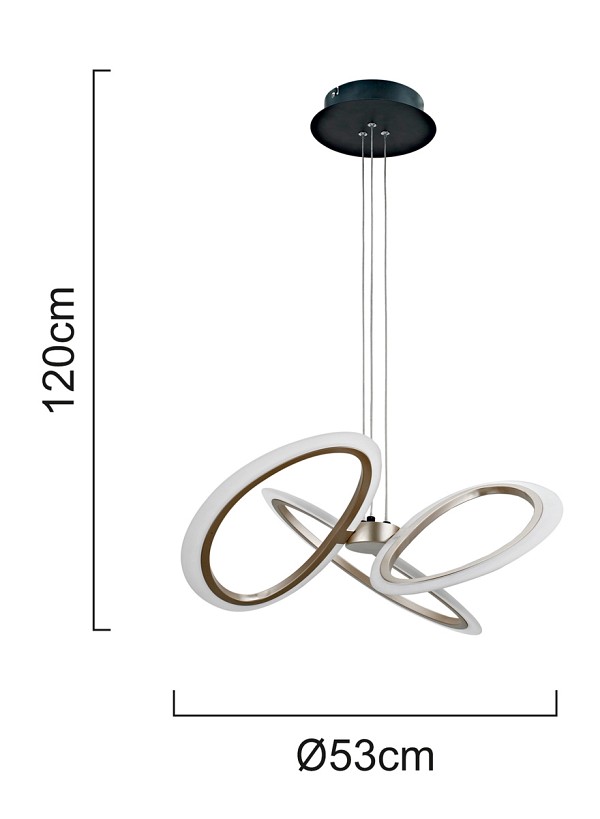 POWERTECH LED φωτιστικό οροφής HLL-0205, 40W, 4000K, Φ53x120cm, οπάλ χρυσό/μαύρο HLL-0205