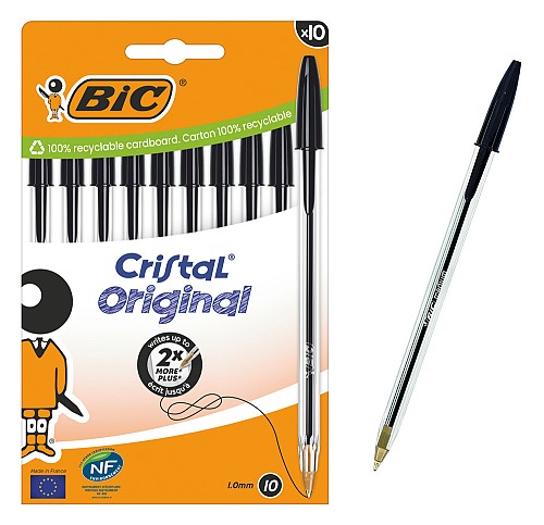 BIC στυλό διαρκείας ballpoint Cristal Original, 1.0mm μύτη, μαύρο, 10τμχ 3086123734753