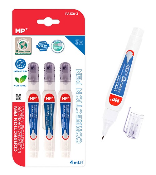 MP σετ διορθωτικό στυλό PA138-3C, 1-2mm, 4ml, 3τμχ PA138-3C