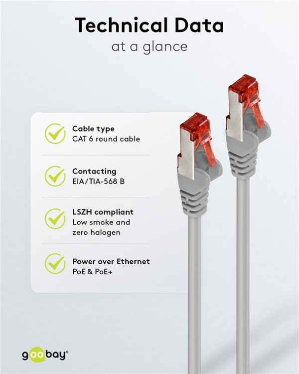 GOOBAY καλώδιο δικτύου 50895, CAT 6 S/FTP, copper, 250MHz, 50m, γκρι 50895