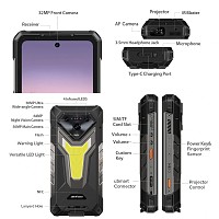ULEFONE smartphone Armor 34 Pro Plus με βιντεοπροβολέα, 6.95, 5G, 16/512GB, 25500mAh, IP68/IP69K/MIL-STD-810H, μαύρο ARMOR34PROPLUS