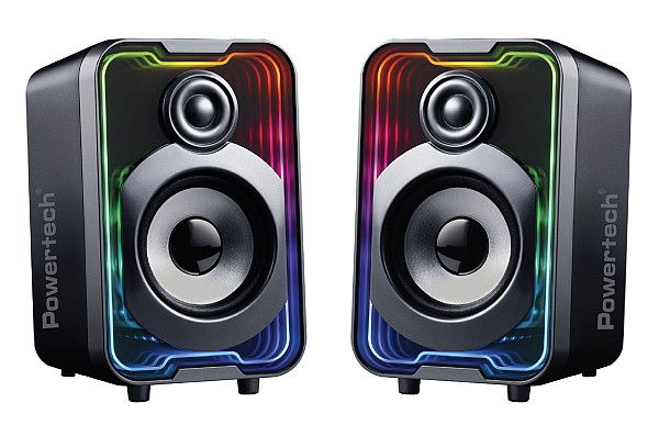 POWERTECH ηχεία PT-1575 με RGB φωτισμό, 2x 5W, Bluetooth & USB/USB-C, μαύρα PT-1575