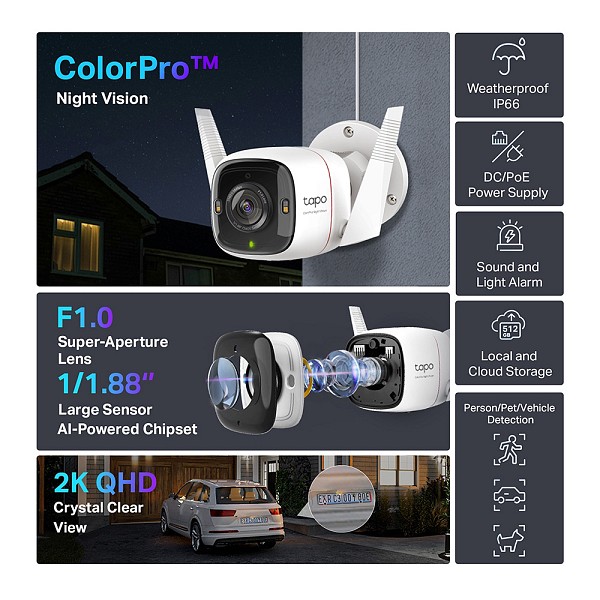 TP-LINK smart κάμερα Tapo C325WB, 2K, WiFi, IP66, V2.0 TAPO-C325WB