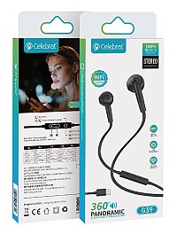 CELEBRAT earphones με μικρόφωνο G39, USB-C σύνδεση, 14mm, 1.2m, μαύρα G39-BK