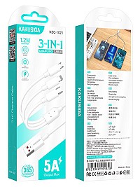 KAKUSIGA καλώδιο USB σε USB-C/Lightning/Micro USB KSC-1021, 5A, 1.2m, λευκό KSC-1021