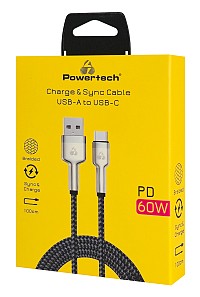 POWERTECH καλώδιο USB-C σε USB PTR-0199, PD 60W, 480Mbps, 1m, μαύρο/γκρι PTR-0199