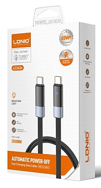 LDNIO καλώδιο USB-C LC242c, flat, 65W, 480Mbps, 2m, μαύρο 6933138603536