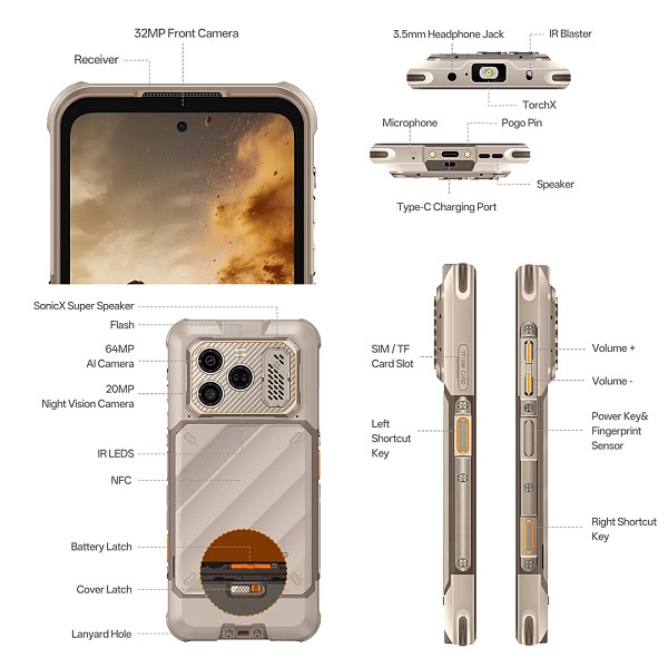 RUGONE smartphone Xever 8, 6.50, 8/128GB, 4800mAh, IP68/IP69K/MIL-STD-810H, μαύρο XEVER8-BK