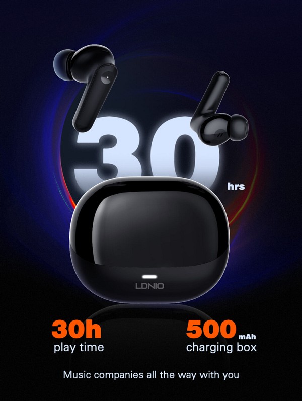 LDNIO earphones με θήκη φόρτισης T05, True Wireless, 13mm, 40/500mAh, μαύρα 6933138601983