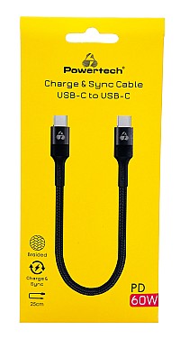 POWERTECH καλώδιο USB-C PTR-0204, PD 60W, 480Mbps, 25cm, μαύρο PTR-0204