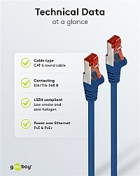 GOOBAY καλώδιο δικτύου 68271, CAT 6 S/FTP, copper, 250MHz, 7.5m, μπλε 68271