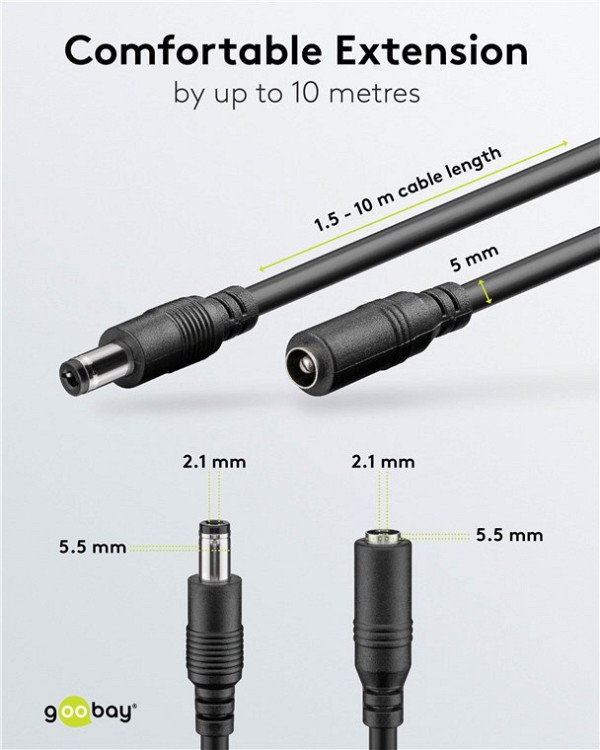 GOOBAY καλώδιο προέκτασης τροφοδοσίας 71399, 5.5x2.1mm, 3m, μαύρο 71399