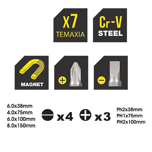 TOP MASTER Κατσαβίδια CR-V σετ 7τεμ 225104