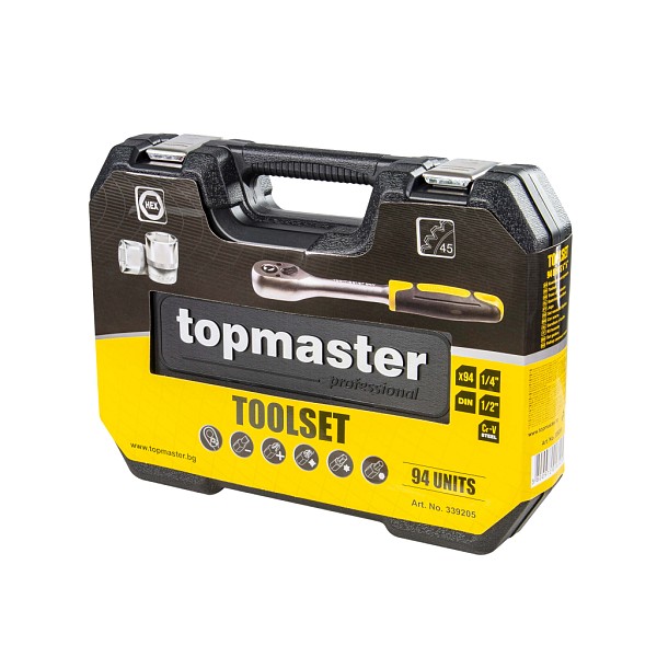 TOP MASTER Κασετίνα καρυδάκι 1/4 & 1/2 σετ 94τεμ 339205