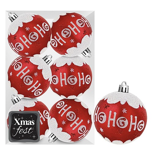 Μπάλες Ντεκόρ Κόκκινες ho ho ho πακ=6τεμ φ8 ø8cm Xmasfest 1133593