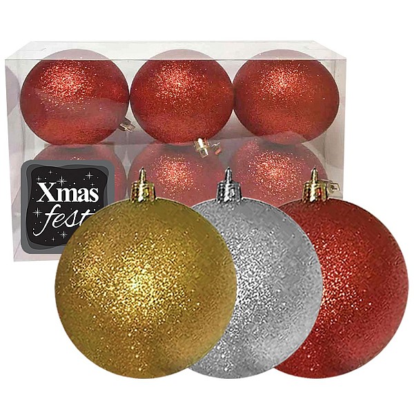 Μπάλα Gliter πακ=6τεμ 10cm ø10cm Xmasfest 1132101