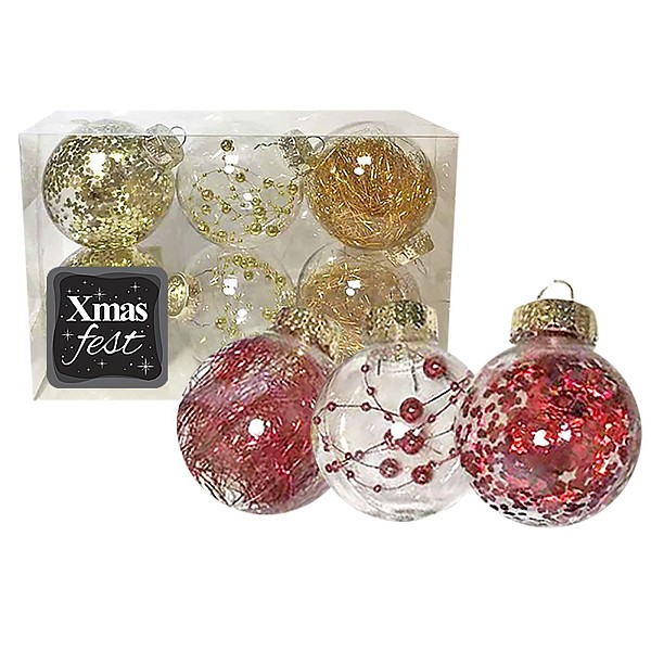 Μπάλες με Γέμιση Ντεκόρ πακ=6τεμ φ8 ø8cm Xmasfest 1132544