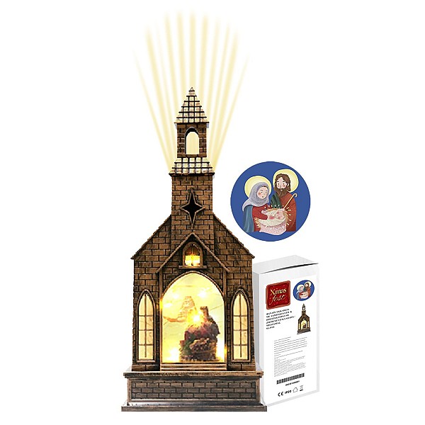Φανάρι Εκκλησία με Λαμπάκια και Προτζέκτορα USB/μπαταρίας 31x13x8cm Xmasfest 1133534