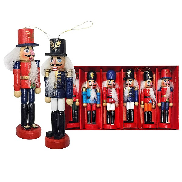 Καρυοθραύστες Ξύλινοι Κρεμαστοί σετ=6 τεμ Τεμ=12,5cm, σετ=24x13x3cm Xmasfest 1133609